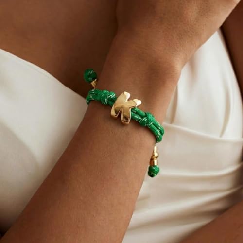 VLINRAS Bubble Initial Bracelet for Women Men, Green & Blue Knotty Puffy Letter Bracelets Gifts for Mom Dad Friends - color: Green- K