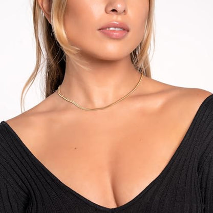 Barzel 18K Gold Plated Flat Herringbone Snake Chain Necklace for Women | Made In Brazil - color: 3MM, size: 18 Inches
