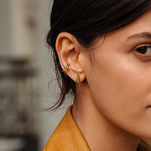 Small Huggie Hoop Earrings For Women, Real Gold Plated Croissant Square Round Earrings Lightweight Everyday Jewelry Hypoallergenic for Sensitive Ears - color: Gold Slim Twist