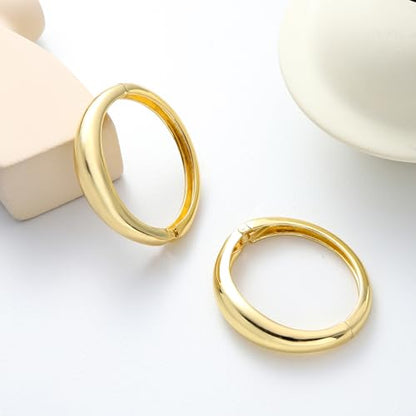 2pcs Gold Bangle Bracelets for Women, Trendy Hinged Cuff Open Wide Chunky Gold Bracelet Stack Arm Cuff Jewelry for Women - color: E-Gold Bangle