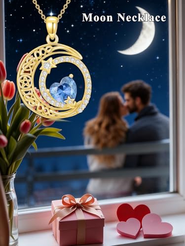 Midari 18K Yellow Gold Sun Moon Star Pendant Rose Flower Necklaces I Love You Forever Sun Moon Jewelry Gift for Mother Women - color: 12-Dec-Topaz, style: Moon&Star