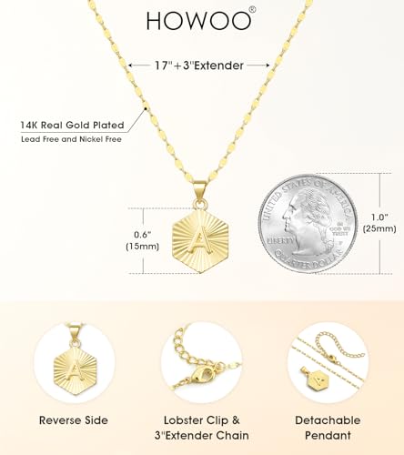 Howoo 14K Gold Plated Initial Necklace for Women Heart Necklace for Women Round Zircon Letter Pendant Plated Adjustable Necklaces Birthday Galentines Valentine Gifts Jewelry - color: S, style: style 2