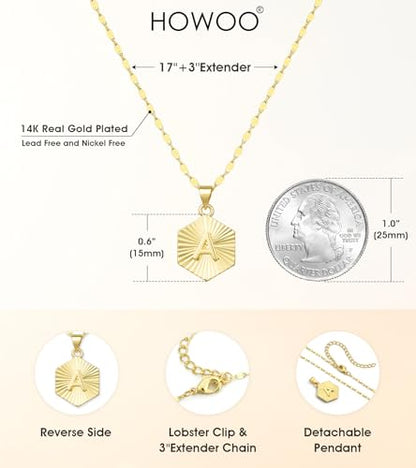 Howoo 14K Gold Plated Initial Necklace for Women Heart Necklace for Women Round Zircon Letter Pendant Plated Adjustable Necklaces Birthday Galentines Valentine Gifts Jewelry - color: J, style: style 2