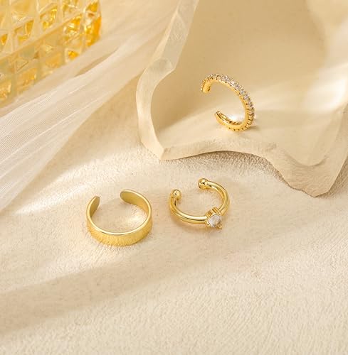 14K Gold/Silver Plated Ear Cuffs Non Piercing Set Clip On Dainty | Non Pierced Ear Cuff, Stackable Small Cartilage Hoop Huggie Set, Tarnish Resistant Hypoallergenic Trendy Jewelry Gift - style: gold style 5