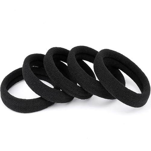 Black Hair Ties No Damage No Pull 100PCS Extra Thick Elastics Hair Bands Large Ponytail Holders for Women Girls Thick Heavy Curly Hair
