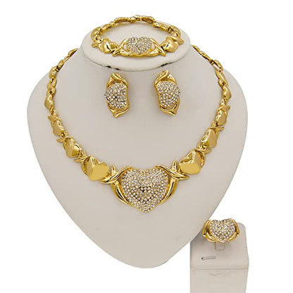 SYHOL Gold Jewelry Set 18K Gold Accessories for Women Jewelry Set Wedding Bridal Fashion Jewelry Sets Women Accessories Bracelets Earrings and Rings Sweetheart Gifts - color: Gold