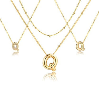stino 4PCs Bubble Initial Letter Necklace Set, No Tarnish 14K Gold Plated Alphabet Pendant, Jewelry for Women - style: Q