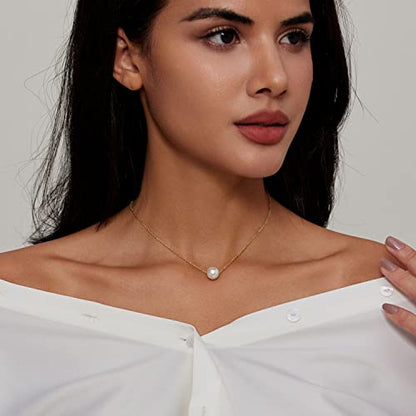 Zeffy Pearl Necklace 8MM Dainty Round Imitation Pearl Choker Necklace Wedding Pearl Necklace Delicate Jewelry for Women Simple Bridesmaid Jewelry Gifts - style: Style6-10mm Gold Single Pearl Necklace