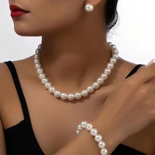 Pearl Jewelry Set for Women Pearl Necklace and Earring Set Bridal Jewelry Set for Wedding Elegant Pearl Jewelry - color: A2:SET-3