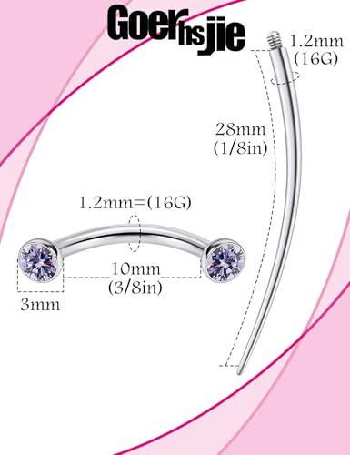 F136 Titanium 16g 6/8/10mm Eyebrow/Rook/Snug/Vertical-Labret/VCH/Snake-Eyes/Anti-Tragus/Christina/Daith/Belly-Button/Bridge/Hood/Surface Curved Barbell Piercing Jewelry for Women Men - color: Purple, size: 10 mm (3/8 in)