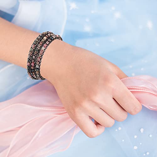 Genuine Stone Wrap Bracelets for Women Natural Crystal Beaded Wrap Bracelet 2/3/5 Adjustable Bohemian Bracelets Jewelry Gifts for Women Mom - color: rhodonite(3 wraps)
