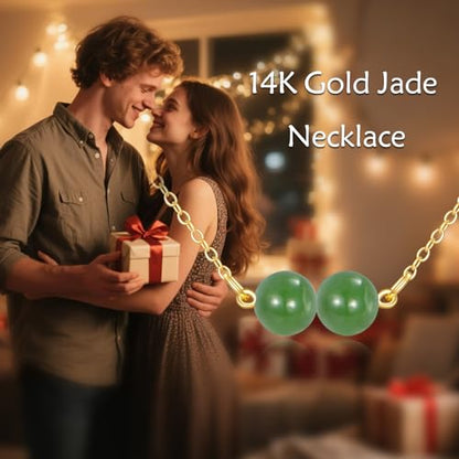 KECHO 14K Real Gold Beads Pendant Necklace Solid Yellow Gold Jewelry Anniversary Birthday Gifts for Women - color: Green Jade 2