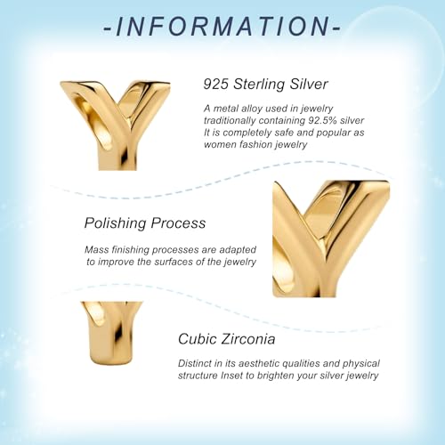 Gold Letter Charms A-Z for Bracelets 925 Sterling Silver Alphabet Initial Charms Beads Jewelry Gifts for Women - color: Y