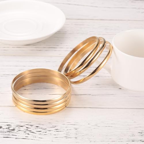 Castillna 14K Gold Plated Gold Bangle Bracelets for Women Christmas Birthday Gifts, Set of 7 Pieces - style: 8.4 inches，Size M ~ L