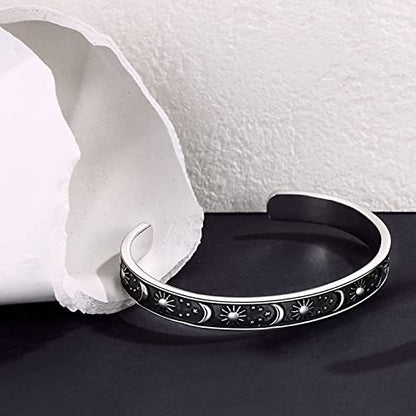TONY & SANDY Inspirational Bracelets for Women Teen Girls Personalized Gifts for Daughter Granddaughter Mom Sister Friends Stainless Steel Engraved Cuff Birthday Easter Christmas - style: A - Graduation Gifts - Sun & Moon - Behind you, all your memories.