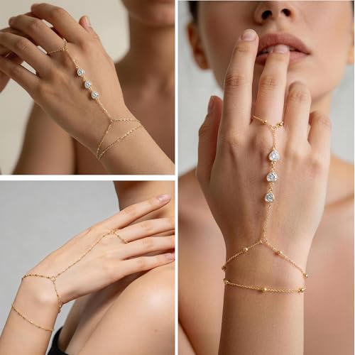 3PCS Set of Stacked Ring Bracelets Accessories for Women | 14K Gold-Plated Dainty Hand Chain Bracelets Stack Summer Jewelry for Women Trendy Ring Bracelet - color: Gold-B