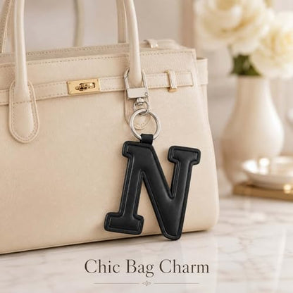 Initial Letter Keychain,Stainless Steel,Colorful Faux Leather Keyring for Backpack,Purse,Car Keys,Gift for Men Women - color: N
