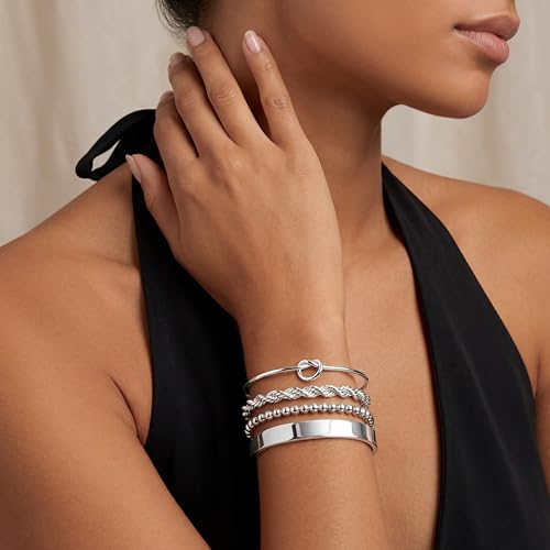 925 Sterling Silver Bracelets for Women Stack, Trendy Tennis Bangle Cuff Jewelry Set 14K Gold Plated, Adjustable Bracelet Set for Wrist Essentials, Women Fashion Watch Band Acecessories - style: Braccelet_4pcs_03Silver