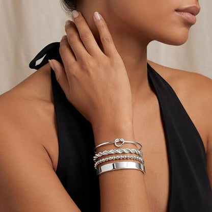 925 Sterling Silver Bracelets for Women Stack, Trendy Tennis Bangle Cuff Jewelry Set 14K Gold Plated, Adjustable Bracelet Set for Wrist Essentials, Women Fashion Watch Band Acecessories - style: Braccelet_4pcs_03Silver