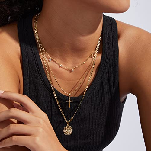 KissYan Initial Necklaces for Women, 14K Gold Plated Round Letter Pendant Capital Monogram Necklace Alphabets from A-Z Figaro Chain Jewelry - color: Gold, style: H