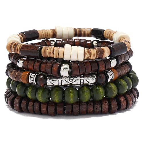 Wooden Beads Stretch Bracelet Multi-Layered Stretch Bracelet for Women Men Elastic Bracelet 5pcs - color: A-01
