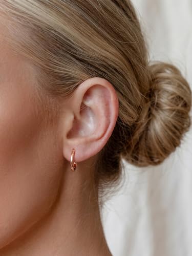 925 Sterling Silver Huggie Hoop Earrings, Small Silver Hoop Earrings for Women Hypoallergenic Huggie Lightweight Small Hoops Earring Cartilage Sleeper Earrings 6/8/10/12/14/16/18/20mm - color: Rose Gold, size: 10MM