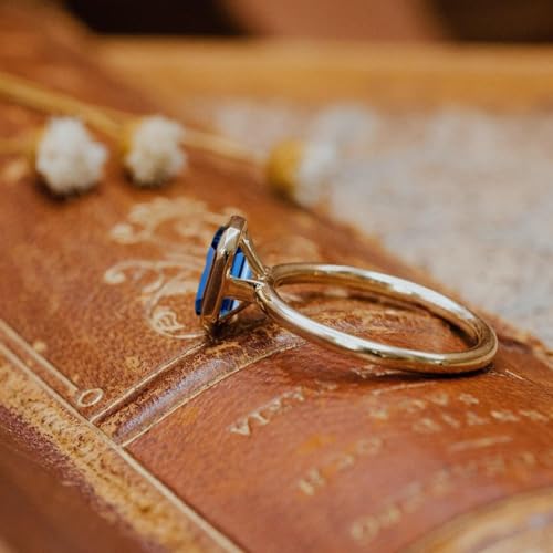 2.5CT Emerald Cut Moissanite Solitaire Ring, 14K Yellow Gold Engagement Ring, Bezel Setting, Statement Ring, Gift For Her, Wedding Ring By SHREESHYAMJEWELLS - color: Blue Moissanite
