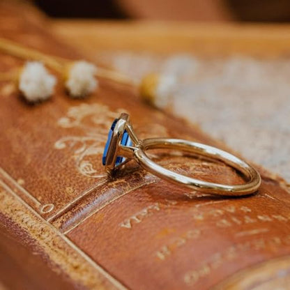 2.5CT Emerald Cut Moissanite Solitaire Ring, 14K Yellow Gold Engagement Ring, Bezel Setting, Statement Ring, Gift For Her, Wedding Ring By SHREESHYAMJEWELLS - color: Blue Moissanite