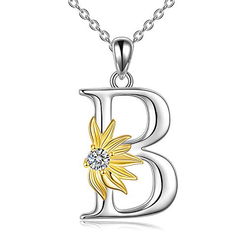POPLYKE Initial Sunflower Necklace for Women 925 Sterling Sliver Sunflower Pendant Necklace Letter Initial Pendant Chain - style: Sunflower B