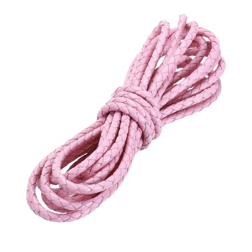 PATIKIL 3.3 Yards Braided Leather Cord, 4mm Round Braided Faux Necklace Cord Bolo Tie String for Necklace Crafts Beading Braiding, Pink - color: Pink, size: 4mm