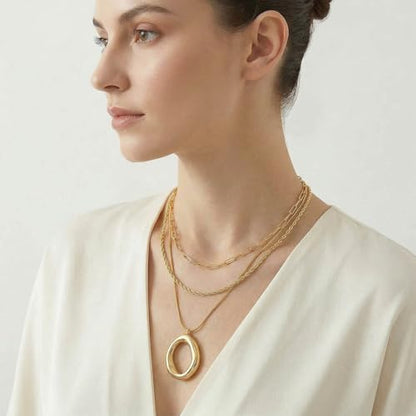 Layered Gold Necklaces for Women,18K Real Gold Plated Trendy Circle Pendant Necklace, Stackable Necklace Stainless Steel Jewelry Gifts for Birthday Valentine's, Mother's Day & Christmas - style: Gold-C