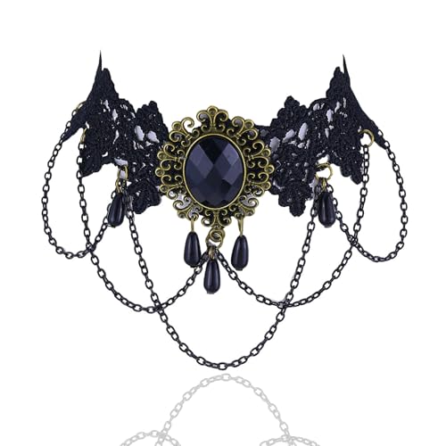 Vampire Choker Necklace for Women Gothic Lace Choker Necklace Y2K Goth Red Black Zirconia Pendant Necklaces Halloween Dark Bridal Vampire Costume Jewelry Accessories - style: Style-B