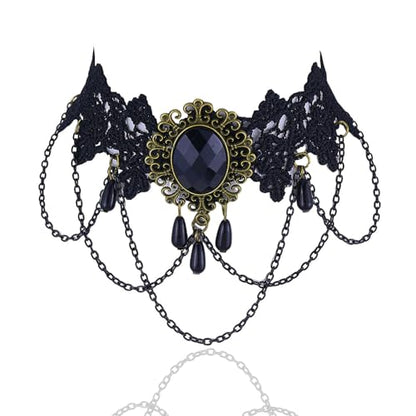 Vampire Choker Necklace for Women Gothic Lace Choker Necklace Y2K Goth Red Black Zirconia Pendant Necklaces Halloween Dark Bridal Vampire Costume Jewelry Accessories - style: Style-B