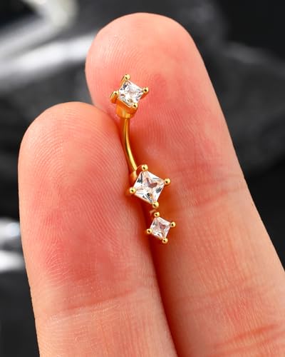 Minimalist Rook Earrings 8MM Silver Rook Piercing Jewelry Stainless Steel Clear CZ 16G Belly Button Ring Curved Barbell - color: Gold-6MM