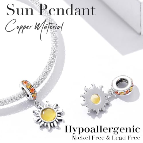 Celestial Bead Charms for Bracelets, Star Moon Dreamcatcher Dangle Charms, Silver Tone Copper, Glass Resin CZ Accents, Charm Beads for Women Jewelry Making, Gift Box Included - color: Golden Sun Dangle Charm