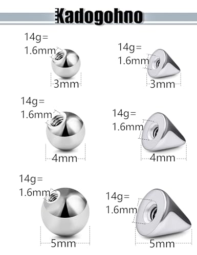 16/14g Replacement Piercing Changing Balls/Cones/Parts for Septum Tongue Bridge Eyebrow Lip Rings Medusa Labret Cheek Belly Button Cartilage Conch Helix Rook Tragus Industrial Earrings - size: 14g*3/4/5mm