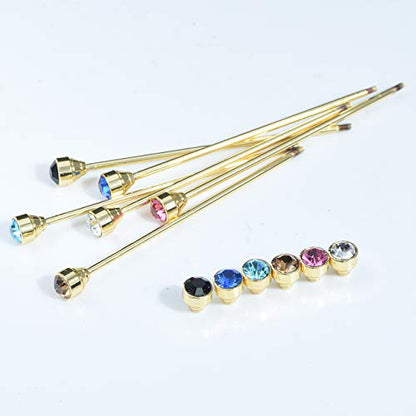 Sparkling Czech Crystal Stone Collar Bar Tie Necktie Pins Shirt Collar Stud Bar for Men with Gift Box - color: 6PCS Gold