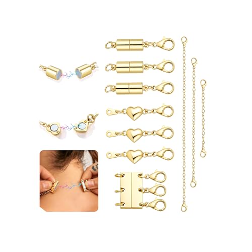 Extra Strong Magnetic Necklace Clasps and Closures, Necklaces Separator for Layering Stacks, Necklace Chain Extenders for Women, Magnet Detangler Clasp Bracelet 10Pcs 16K Gold Plated - color: 10Pcs-16K Gold Plated