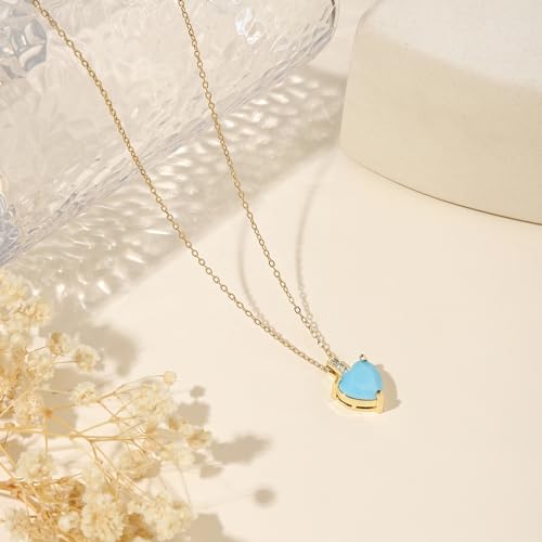 Heart Birthstone Necklace for Women, 14K Gold Plated Birthstone Pendant Necklace Cubic Zirconia Diamond Necklace Dainty Gold Necklace Birthday Gifts for Women Girls - color: 12. December(Turquoise)