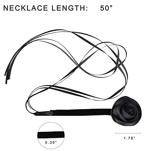 Black Choker Camellia Flower Lace-up Necklace For Women - color: Black rose