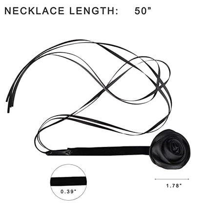 Black Choker Camellia Flower Lace-up Necklace For Women - color: Black rose
