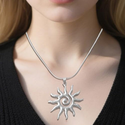 Mikovivi Magical Sun Pendant Necklace for Women, Dainty Gold Sunburst Sunflower Charm Solar Pendant Necklace Elegant Statement Jewelry Gifts