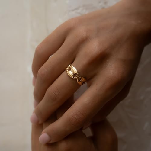 Made by Nami Stainless Steel Gold Adjustable Rings for Women Stackable Chunky Gold Rings for Women - color: Beans