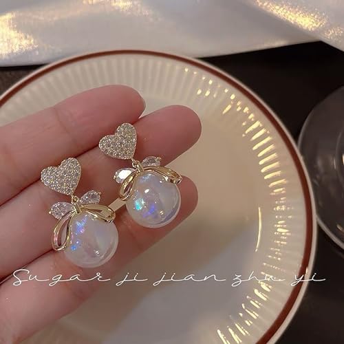 Pearl Bow Earrings for Women Coquette Aesthetic Jewelry Rhinestone Bow Earrings for Bridesmaids Wedding Party Accessories Bridal Costume Accents Bowknot Themed Gifts - color: I: Heart Pearl Bow Earrings