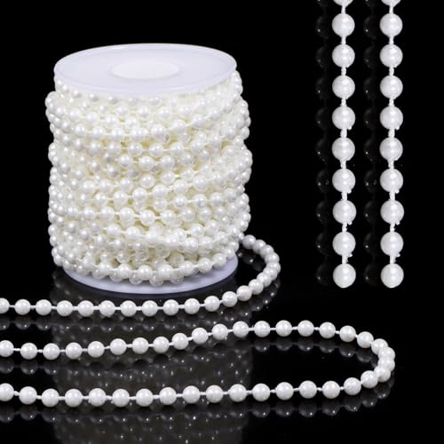 Pearls String Beads 33 Feet Crafts Faux Pearl Roll for Christmas Garland Flowers Wedding Party Jewelry Decoration(5mm Ivory) - color: Ivory, size: 5mm 33feet