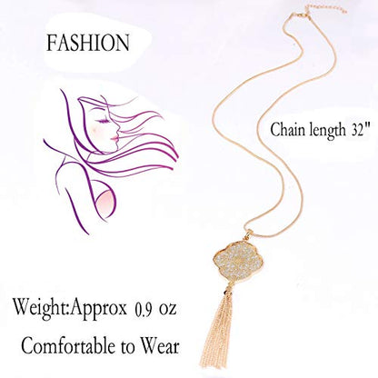 MOLOCH Long Necklaces For Woman Disk Circle Pendant Necklaces Tassel Fringe Necklace Set Statement Pendant - color: quatrefoil-shaped-gold