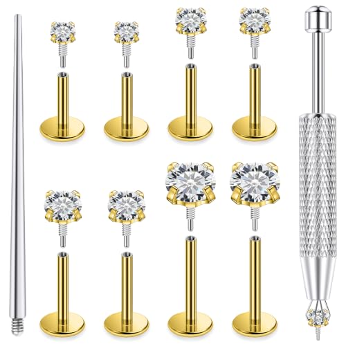 18/16g Flat Back Earrings Lip Rings Stud Jewelry Surgical Steel - color: 14K Gold Plated, size: 16g