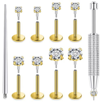 18/16g Flat Back Earrings Lip Rings Stud Jewelry Surgical Steel - color: 14K Gold Plated, size: 16g