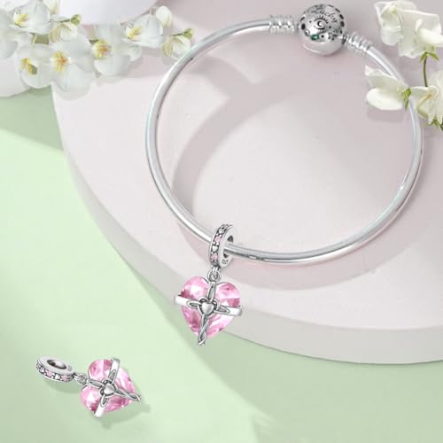 Birthstone Charm, 925 Sterling Silve Heart Dangle Charms for Pandora Bracelets, Ladies Birthday Gift - style: J-October