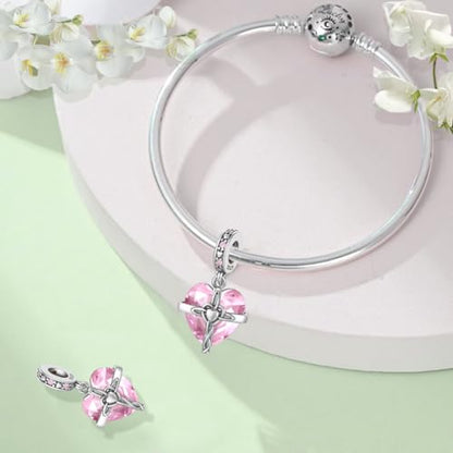 Birthstone Charm, 925 Sterling Silve Heart Dangle Charms for Pandora Bracelets, Ladies Birthday Gift - style: J-October